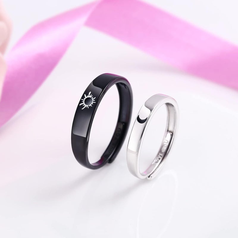 Beydodo 925 Silver Rings Custom Adjustable Sun and Moon Matching Rings Engraved I Love You Couples Rings Wedding - Image 4